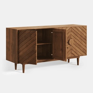 Premium Solid Wood <b>Sideboard</b> Cabinet Herringbone Pattern <b>Storage</b> Console with Doors Modern Minimalist for Living Room Hotel - Product Image 3