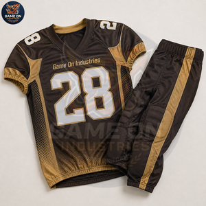 Team Wear Customized OEM ODM Service American Football Uniform Set Brown Gold Polyester Jersey & Padded Pants With Custom Logo - Product Image 3