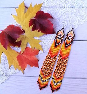 Pendientes de cuentas en OFERTA, pendientes largos color naranja, pendientes extra largos, pendientes con flecos, pendientes estilo boho PARA BODA, ANIVERSARIO - Product Image 2