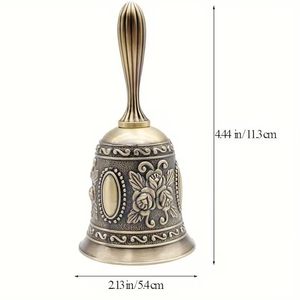 Campana de Mano de Latón Hecha a Mano, 11.5 x 5 cm, Diseño en Relieve |   Ghanti Tradicional para Pooja y Aarti con Sonido Claro y Resonante - Product Image 6