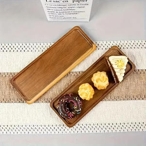 Lot de 2 plateaux de service carrés en bois d'acacia Plateaux en bois naturel pour biscuits Apéritifs Dessert Snacks et présentoir de nourriture de cuisine - Product Image 6
