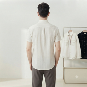 Chemise décontractée à carreaux pour homme DAN500, boutonnage simple, tricotée, écologique, service OEM, blanche - Product Image 3