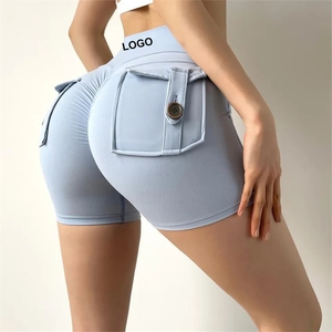 Shorts de sport taille haute pour femme, couleur unie, en toile tricotée, polyester, taille élastique, respirant, idéal pour le délavage à la pierre - Product Image 6