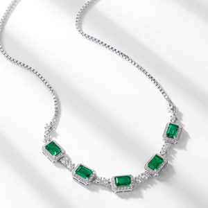 Emerald Cut Diamond <b>Statement</b> <b>Necklace</b> 925 Silver Rhodium Plated Box Chain Women Classic Geometric Jewelry - Product Image 2