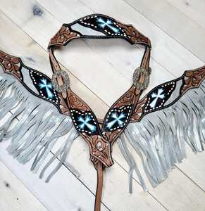 Ensemble de luxe de têtière et de collier de poitrail pour selle western anglaise, en cuir de qualité supérieure, orné de strass, fait main, personnalisé, pour l'équitation - Product Image 4