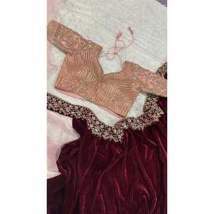 Hermoso Vestido de Noche Sari con Bordado de Hilo y Dori para Fiestas - Product Image 1