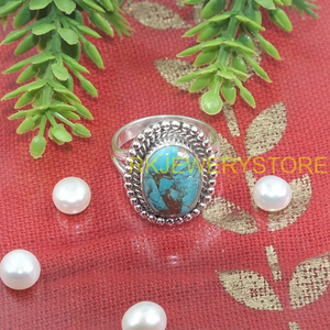 Natural Blue Copper Turquoise <b>Ring</b> 925 Sterling <b>Silver</b> Handmade <b>Statement</b> Oval Gemstone Vintage Boho Men Gift Christmas Gift Her - Product Image 4