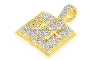 Pendentif en or 14 carats avec diamant de laboratoire VVS, design attrayant, bijoux de luxe, livre de la Bible ouvert, pour cadeau d'anniversaire - Product Image 2
