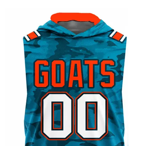Uniforme de football 7v7 en poly durable turquoise et orange, sans manches, à capuche, séchage rapide, évacuation de l'humidité, pour tournoi de flag football 7v7 - Product Image 4