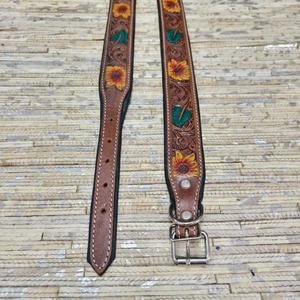 Venus Leathers Were Vintage Genuine Leather <b>Dog</b> Collar Belt Sunflower Embroidery Metal Buckle Waterproof for Bag Accessories - Product Image 2
