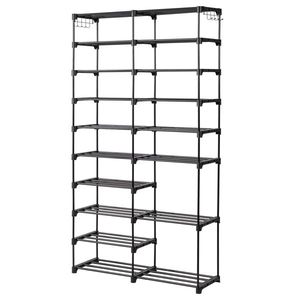 Scarpiera a doppia fila a 10 livelli in tessuto non tessuto con tubi in ferro 85,7*29,8*158 cm, nera, grande capacità, salvaspazio, con imbottitura in PP e finitura laccata - Product Image 5