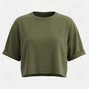 T-shirt court de sport respirant en coton pour femme avec logo personnalisé – Idéal pour l'été, uni, tendance, vêtement de sport et équipement de gym - Product Image 1