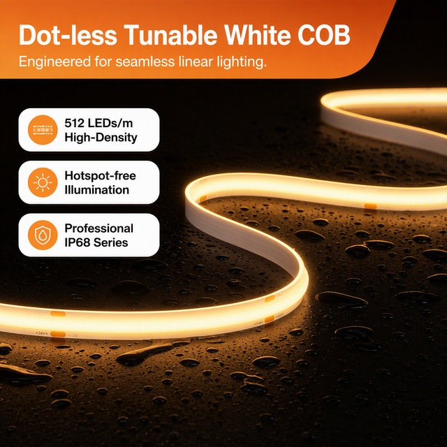 Dot-Free 512LEDs/m COB LED Strip IP68 24V 8mm CRI90+ Customizable for Architectural Cove & Cabinet Lighting CobFlex