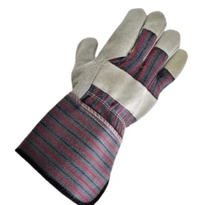 Gants de travail robustes en cuir de vachette pleine fleur avec dos en coton rayé pour la construction et l'industrie - Product Image 1