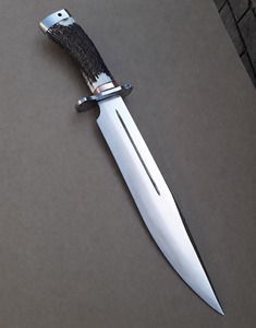 Couteau de chasse à lame fixe en acier inoxydable avec bord biseauté, pointe de lance, qualité DIY, fourreau en cuir de corne de cerf, longueur totale de 12 pouces - Product Image 3