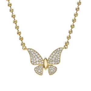Colliers pendentifs papillon en diamant, chaîne de perles de 4 mm, 16 pouces, pavé rond, bijoux de luxe modernes cultivés en laboratoire, or massif 14k 18k - Product Image 1