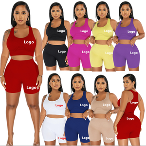 Ensemble deux pièces pour femme : débardeur court violet uni à col rond et short cycliste assorti – Vêtements de sport OEM ODM en gros - Product Image 3