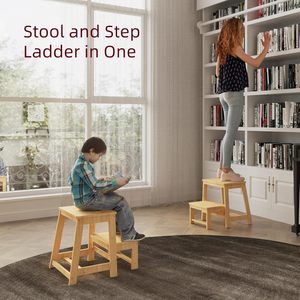 Premium <b>Bamboo</b> A-Frame Bedside <b>Stool</b> and Bathroom Utility Ladder Contemporary Two-Step Foldable Minimalist A-Frame Step <b>Stool</b> - Product Image 6