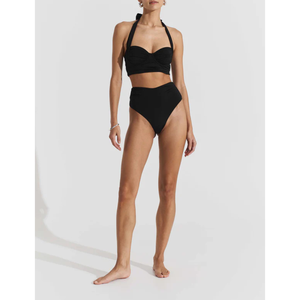 Conjunto de Bikini Negro Sexy para Mujer, Traje de Baño de Dos Piezas de Cintura Alta, Bikini de Spandex de Color Sólido con Detalle Trenzado - Product Image 3