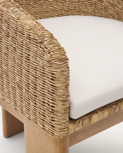 Silla de Comedor de Lujo con Brazos de Madera de Teca y Asiento y Respaldo de Ratán Tejido Natural – Proveedor de Muebles Modernos para Restaurantes, Cafés y Hoteles - Product Image 6