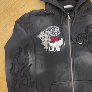 Sweat-shirt à capuche unisexe noir avec fermeture éclair, logo Jésus brodé, streetwear, coupe ample, 100% coton, ODM, vêtements d'hiver - Product Image 2