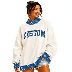Sweat-shirt ample à col montant et épaules tombantes pour femme, en tissu polaire respirant, avec lettres personnalisées, blanc et bleu, hiver - Product Image 1