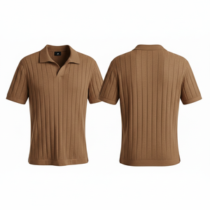 Polo en tricot côtelé, dernière tendance, manches courtes, coupe slim, respirant, coton doux, mode estivale, polos tendance pour hommes - Product Image 5