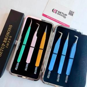GETUP BROSONS Eyelash Tweezers Stainless Steel Smooth Precision 90 Degree New Curve 45 Degree Blue Powder Coating <b>Set</b> <b>Waterproof</b> - Product Image 6