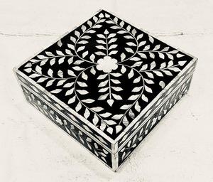 Navy Blue Pearl Inlay <b>Floral</b> Large Decorative Wood Jewelry <b>Box</b> With Hinges Most Demanding Design - Product Image 2