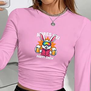 Women's Y2K Style Rabbit <b>Ski</b> Party Crew Heat-Transfer Printed 180g Full Sleeve Crew Neck Spandex Polyester Knitted <b>T</b>-<b>Shirt</b> - Product Image 3