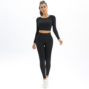 Ensemble de vêtements de sport pour femmes, ensemble de yoga 2 pièces, legging respirant et léger, haut de sport sans couture, haut de yoga à manches longues - Product Image 4