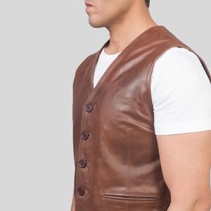 Gilet de motard réversible en cuir véritable et toile pour homme, fermeture éclair, respirant, anti-UV, style urbain, poches, automne, personnalisable OEM - Product Image 5