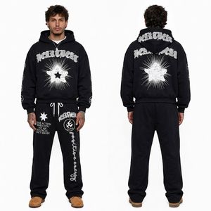 Conjunto de Sudadera con Capucha y Pantalones Deportivos de Felpa 100% Algodón, Estampado, Corte Holgado, Estilo Casual Urbano para Invierno - Product Image 6
