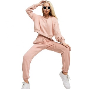 Wholesale Women's Casual Lounge Wear Track Suit With Drawstring Hem Women's Plain Pullover Full Sleeve Sweat Suit - Product Image 2