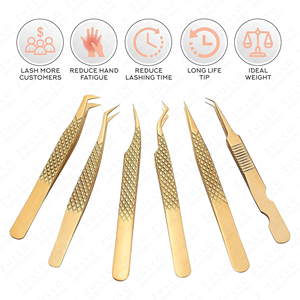 Light Gold Eyelash Extension Tweezers Stainless Steel Mirror Finish Custom Logo Professional Lash <b>Tool</b> for Beauty Salon - Product Image 6