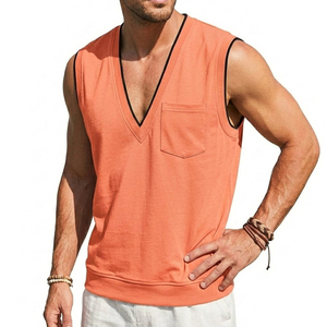Débardeur Homme Personnalisé OEM Col V Profond Sans Manches avec Poche – Prix de Gros – Streetwear Décontracté Été Coton pour Hommes - Product Image 4