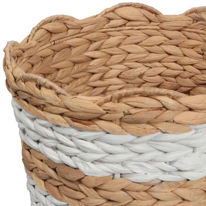 Modern Scalloped Woven Seagrass Storage <b>Basket</b> - Handmade Two-Tone Round Organizer for Home Decor - Product Image 5