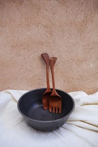 Bamboo salad serving spoon fork handmade reusable utensils for cooking dining and eco friendly <b>kitchen</b> lifestyle - Product Image 5