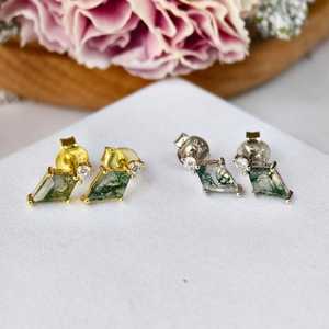 Pendientes de Plata de Ley 925 con Ágata Musgosa, Chapados en Oro de 14K, con Piedras Preciosas Naturales, Elegantes, Regalo de Joyería para Mujer - Product Image 5