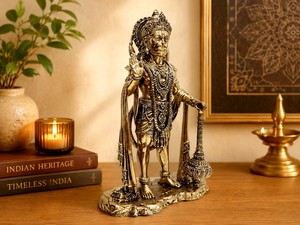 Brass Standing Hanuman Statue Religious Home <b>Decor</b> Artifact for Temple Spiritual Gift - Product Image 3