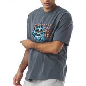 T-shirt à col rond pour homme, coupe classique, épaules tombantes, imprimé graphique en relief, 100% coton, streetwear de haute qualité, sur mesure - Product Image 2