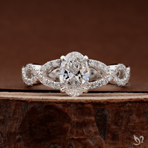 1CT Oval Lab Grown Diamond <b>Ring</b> IGI Certified Twisted <b>Split</b> Pave Band Engagement <b>Ring</b> in 10K White Gold - Product Image 1