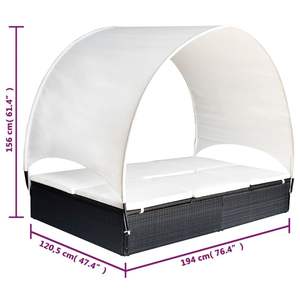 Chaise longue noire et blanc crème avec auvent – Produit de relaxation élégant pour l'extérieur - Product Image 6