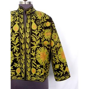 Handmade Unique Hand Embroidered 100% Cotton Cotrise Quilted <b>Jacket</b> Women Full Sleeves <b>Mandarin</b> <b>Collar</b> Breathable Quick Autumn - Product Image 2