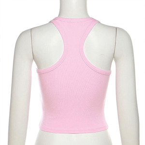 Custom Women’s Pink Luxury Rhinestone Ribbed Crop Tank Top Custom Slim Fit Sleeveless Streetwear Camisole Fashion Women's Shirts - Product Image 2