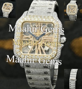 Montre de luxe pour homme en acier inoxydable, mouvement à quartz, boîtier carré de 40 mm, verre, résistance à l'eau 10 bars, squelette, diamant Moissanite VVS1 - Product Image 4