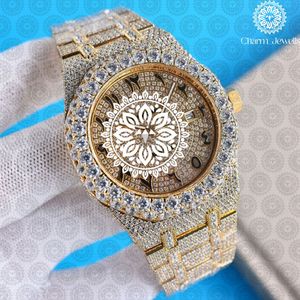 Charm_Jewells Montre de luxe en or et diamants, ronde, analogique, à quartz, bracelet en acier inoxydable, 42 mm, fermoir pliant unisexe - Product Image 4