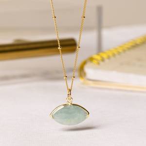 Pendentif authentique en Aigue-marine en forme d'œil, plaqué argent, avec monture dorée, style vintage, pour fiançailles, avec chaîne satellite, bijou délicat en pierre précieuse - Product Image 3