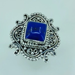 <b>Lapis</b> <b>Lazuli</b> <b>Ring</b> 925 Sterling Silver Handmade Boho Statement Promise Jewelry for Women Natural Cushion Shape Gemstone Jewelry - Product Image 3