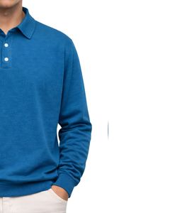 Sweat-shirt polo à manches longues pour homme, bleu turquoise personnalisé, en coton mélangé, col pull, décontracté, automne-hiver, OEM, vente en gros sur mesure - Product Image 3